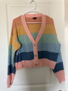 debut Pastel Striped V-Neck Button Cardigan - Pink, Yellow, Green, Blue
